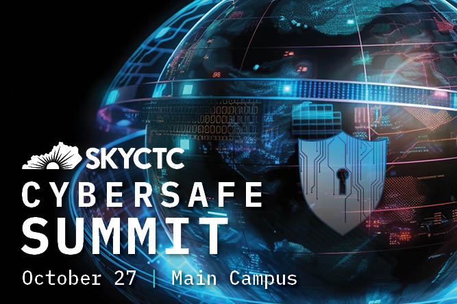 Image of a digital globe with word CyberSafe Summit October 27
